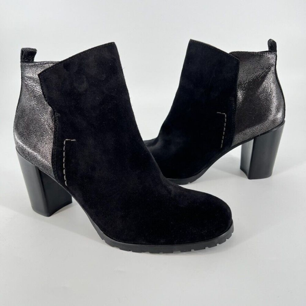 Paul Green Black Suede Mixed Leather Ankle Booties Black Metallic 5.5 US Zip